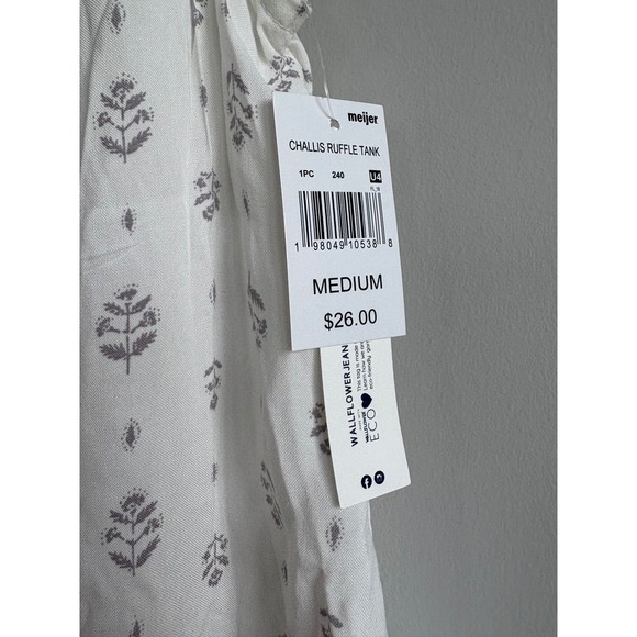 Wallflower Challis Ruffle Tank Top V-Neck Sleeveless Casual White Floral Medium - Picture 5 of 5